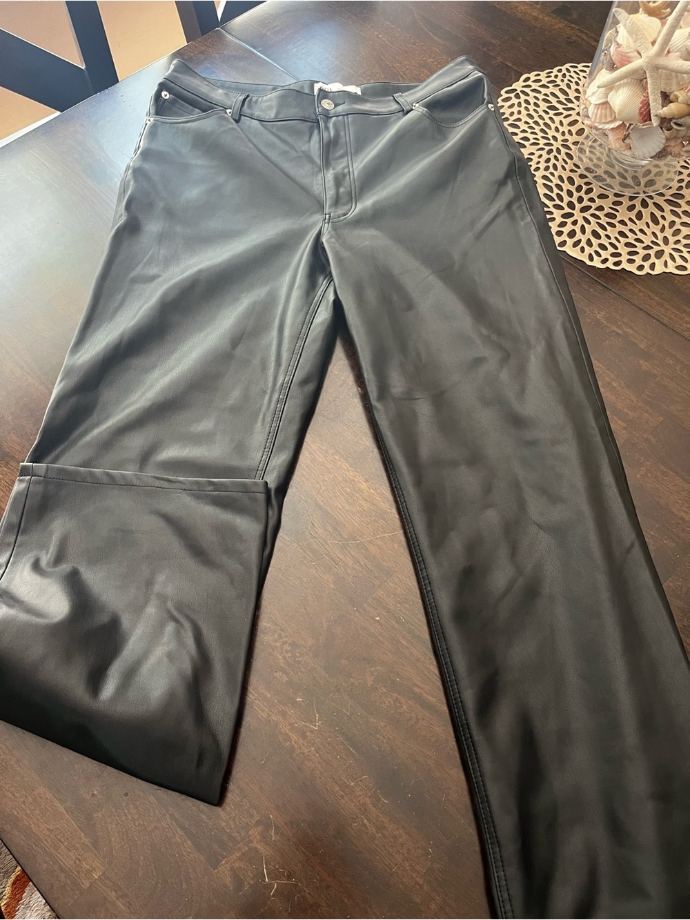 Zara Black Faux Leather Wide-Leg Pants